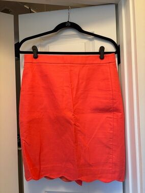 J Crew Coral Scallop Hem Pencil Skirt